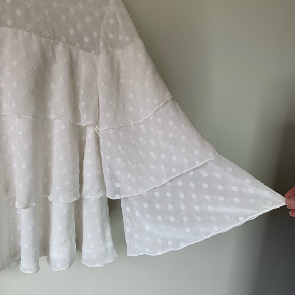 Halogen White Tiered Polka Dot Bell Sleeve Top - Picture 3 of 9